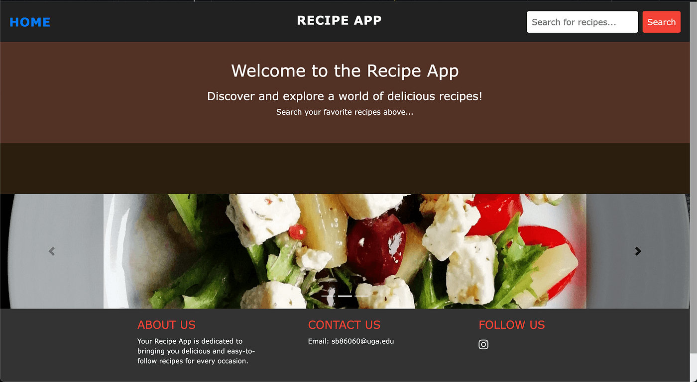 Screenshot of the Recipe Database Project
